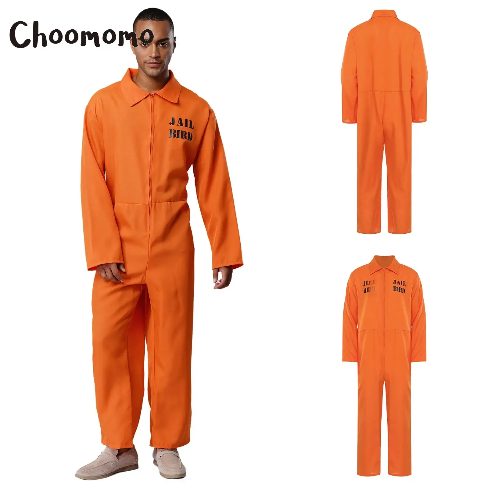 

Prisoner Costume Mens Womens Halloween Cosplay Roleplay Jumpsuit with Number Patch Detail for Carnival Dress Up Themed Party