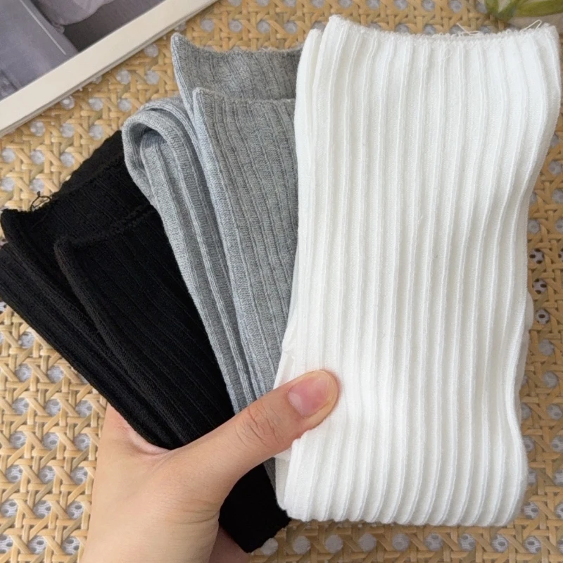 

1 пара женских вязаных длинных носков, однотонные чулки до бедра, узкие повседневные хлопковые модные женские длинные гольфы выше колена