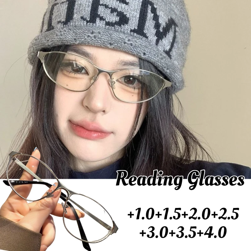 

Retro Cat-eye Metal Frame Presbyopia Glasses HD Anti-blue Light Reading Glasses Men and Women Universal Y2K Trend Glasses +4.0