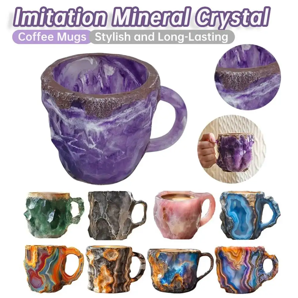 Resin Imitation Mineral Crystal Coffee Mugs Elegant Mineral Cup Exquisite Tea Cup Multi-use Mineral Crystal Mug for Milk Coffee 