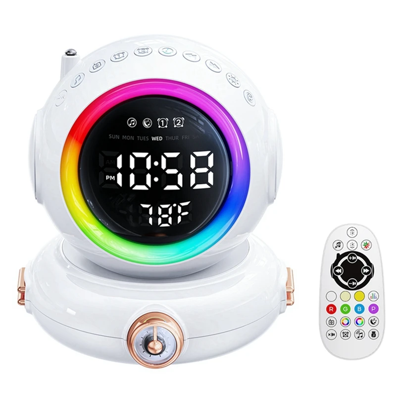 1Set Wake Up Light Bluetooth Speaker Mini FM Radio Colorful Astronaut Night Lamp White ABS