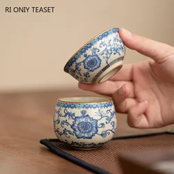 1 Pc Chinese Vintage Ru Kiln Ceramic Tea Cup Handmade Blue and White Tea Bowl Household Teaware Travel Personal Master Teacup
