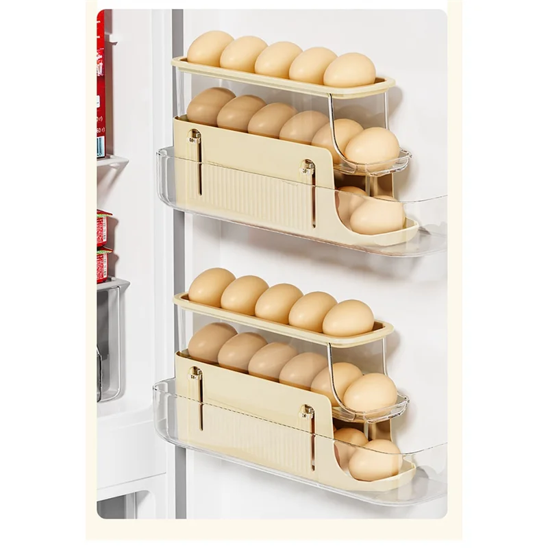 AY03-2PCS Eieraufbewahrungstabletts für Kühlschrank, Eierspender für Kühlschrank, 3-stufiger, platzsparender Eierspenderhalter