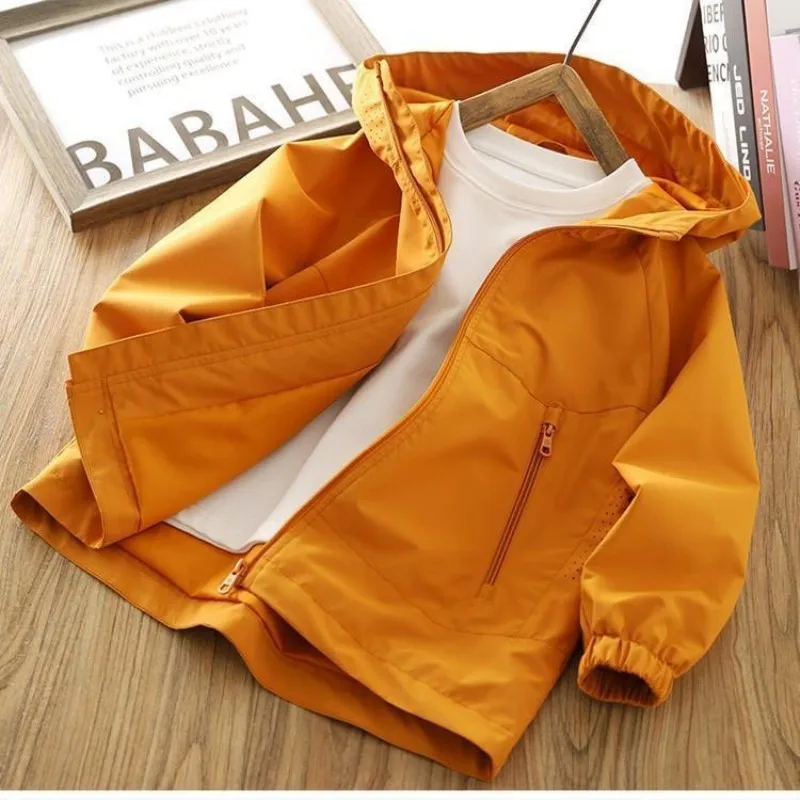 Children Casual Loose Hooded Jacket Spring Autumn New Kids Boys Thin Solid Zip Up Coat Comfortable Outerwear