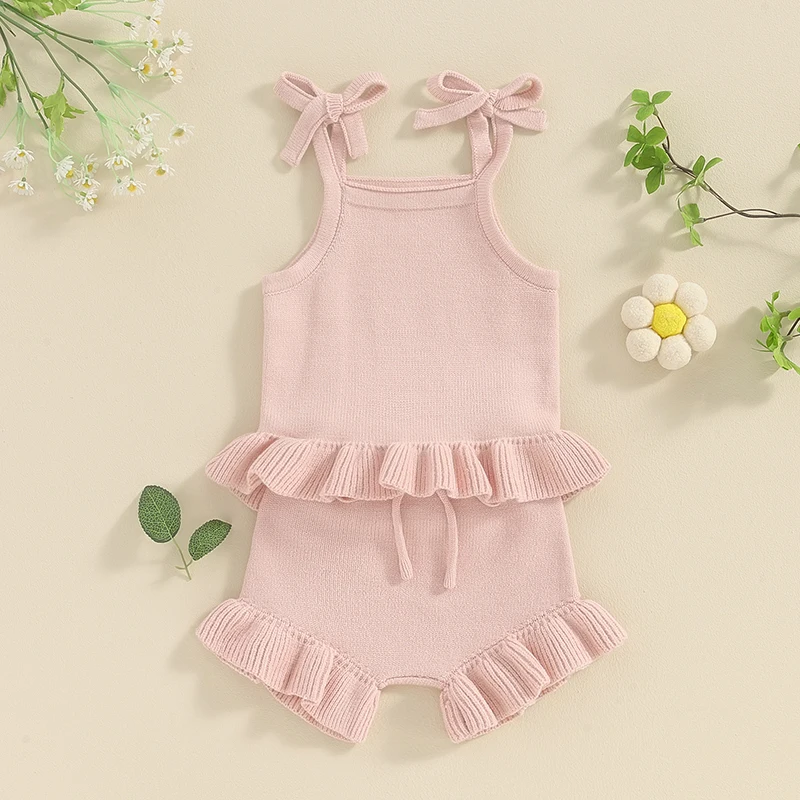 Pudcoco Toddler Baby Girl Summer Clothes Ribbed Sleeveless Button Front Cami Tops and Shorts Infant Outfits Set 0-18M