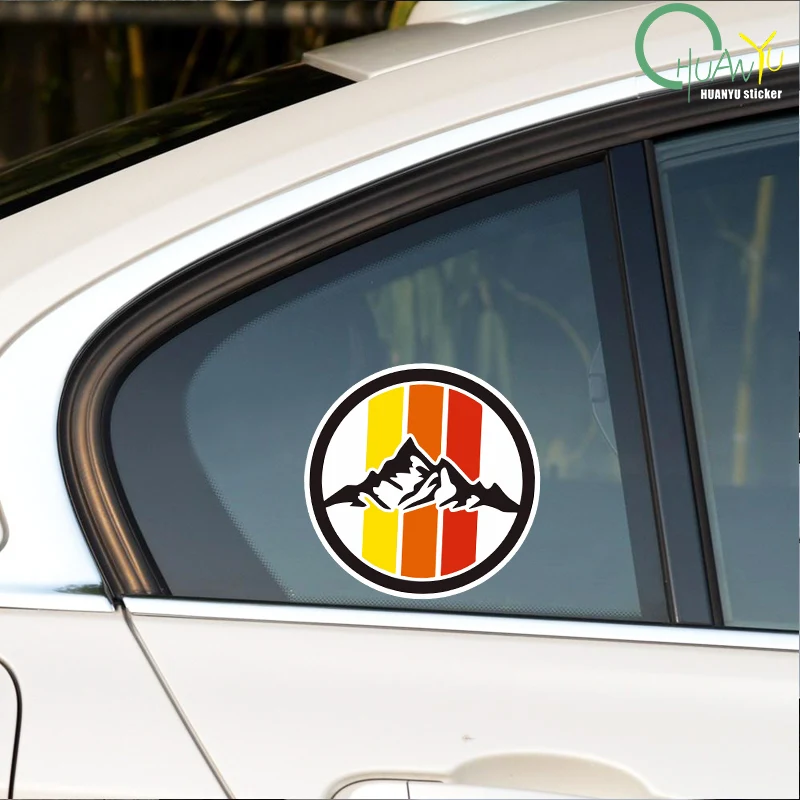 Retro three-color striped snow mountain SUV off-road rear windshield glass side windows decorated with car motorcycle stickers view 5
