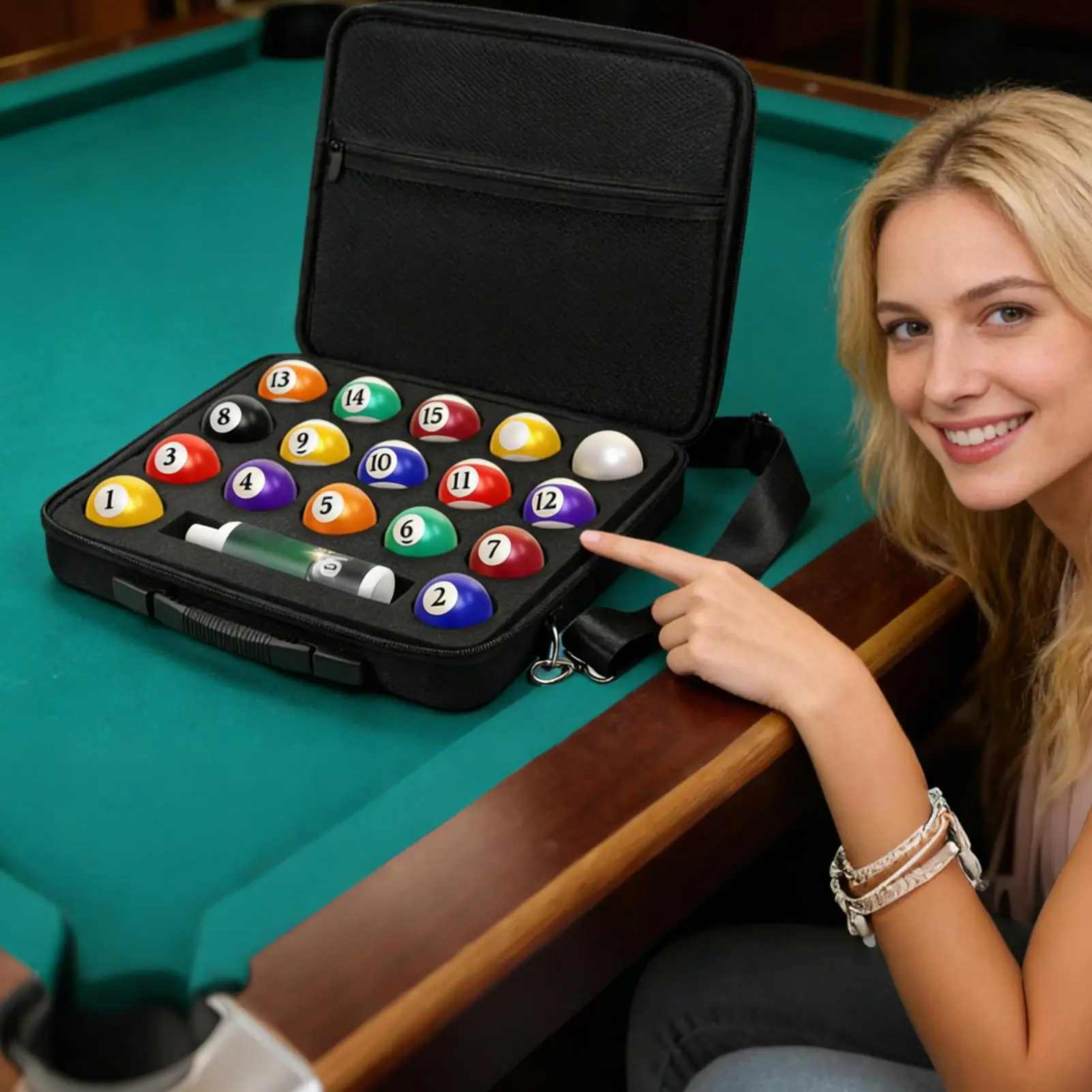 

Pool Ball Case Large Capacity Portable Organizer Padded Billiard Carrying Bags for Clubs Home Tournaments Travel Training