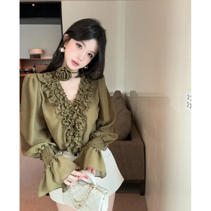 Elegant Long Sleeve Glass Silk Shirt Women's Fashionable Ladylike Name Lady High End Feeling Light Luxury Spring Autumn New S...