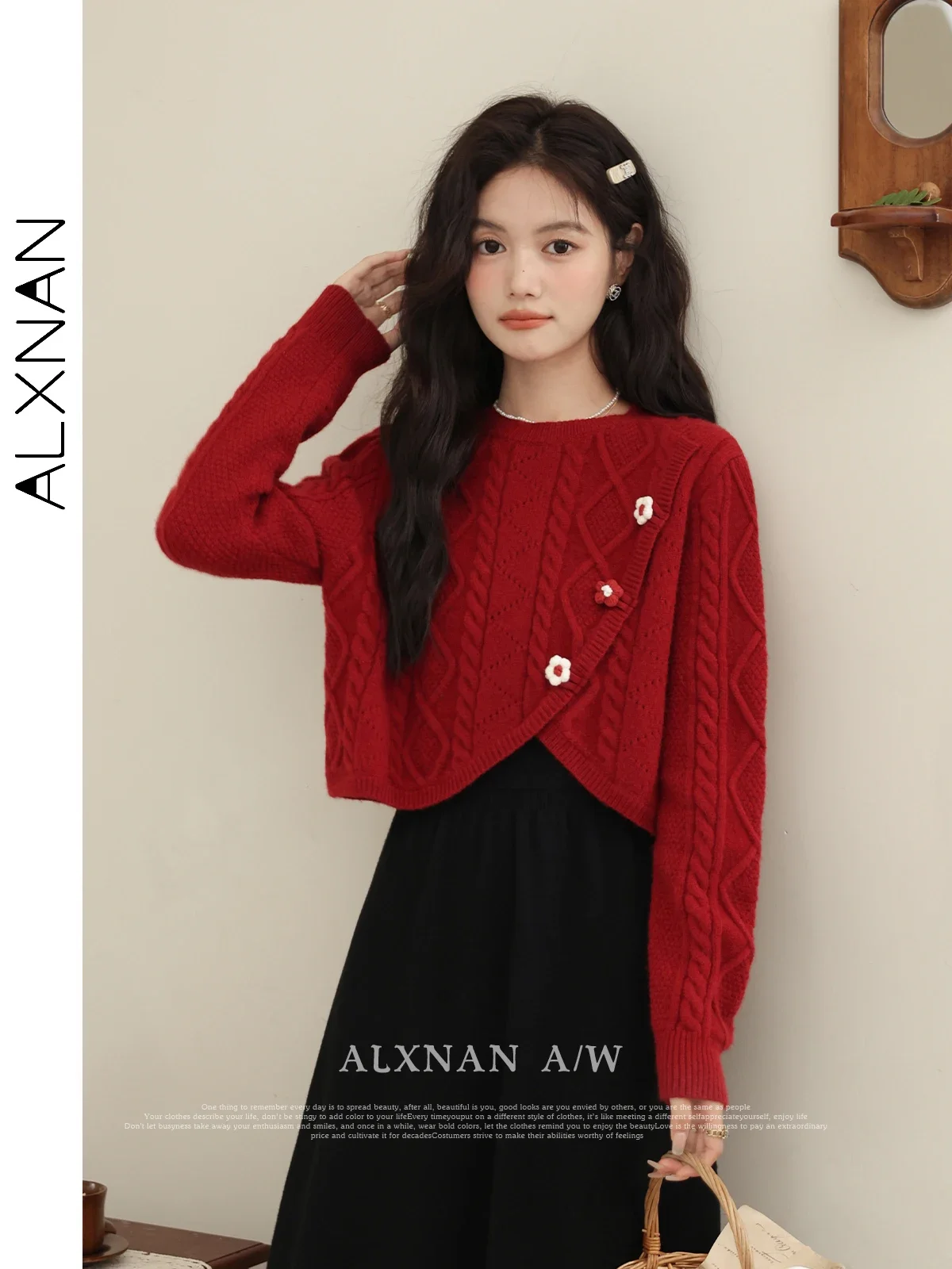 ALXNAN 2024 Autumn Winter New Women\'s Sweater Elegant Basic Straight Intellectual Soft Knitwear Jumper Sold Separately LXN32258