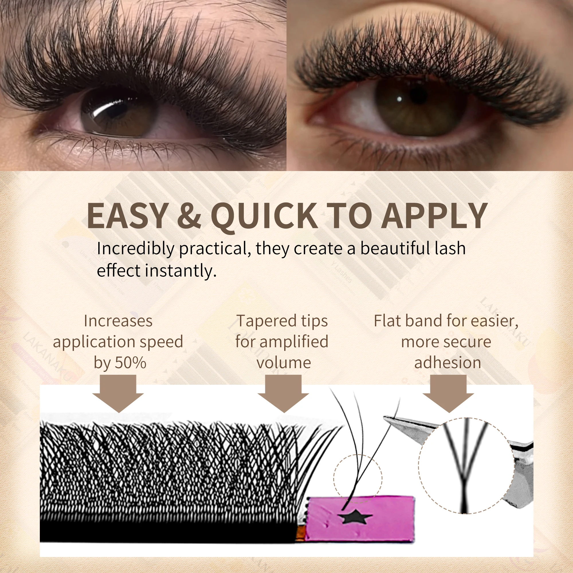 LAKANAKU YY/3D/4D/5D/6D/7D W Clover Wimpernverlängerung Cilios Extensiones De Pestañas Vorgefertigte Fächerwimpern Volumenverlängerung – Detail 3