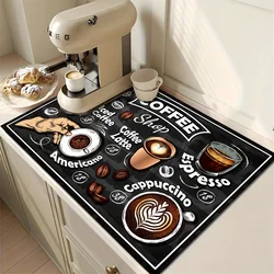 1PCS Vintage Coffee Print Kitchen Drying Mat Super Absorbent Stain-Hiding Dish Pad with Non-Slip for Coffee Machines Countertops