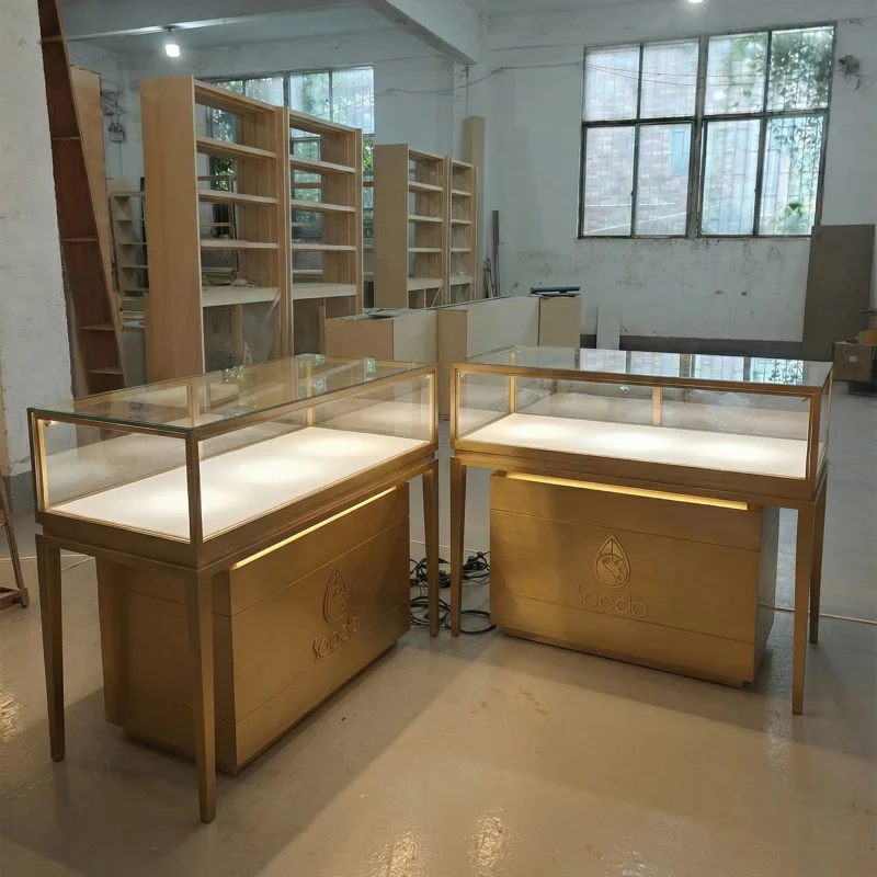 custom.High Quality Custom Jewelry Display Cabinet LED Glass Stainless Steel Customizable Size Modern Design Jewelry Shops