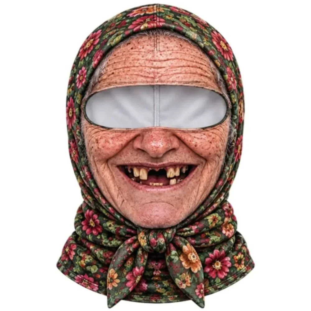 3D-geprinte balaclava met gezichtsmotief, volledige bedekking, ademend, met ooggaten, witte snor, elastische skimasker, capuchon