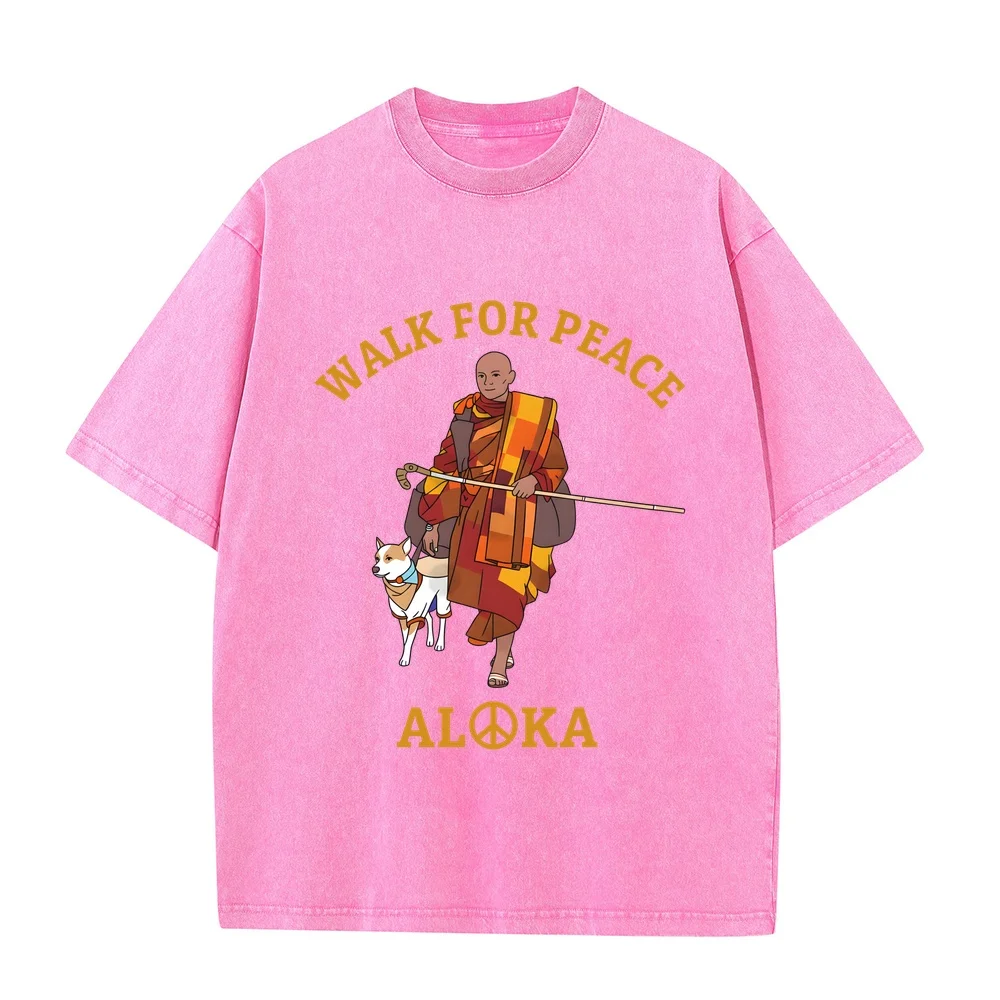 Walk for Peace Monks with Aloka Dog T-Shirt 한국인 Playeras Para Hombres Extra Large Cotton Tee Short Sleeve Dad T Shirt Pet Owner