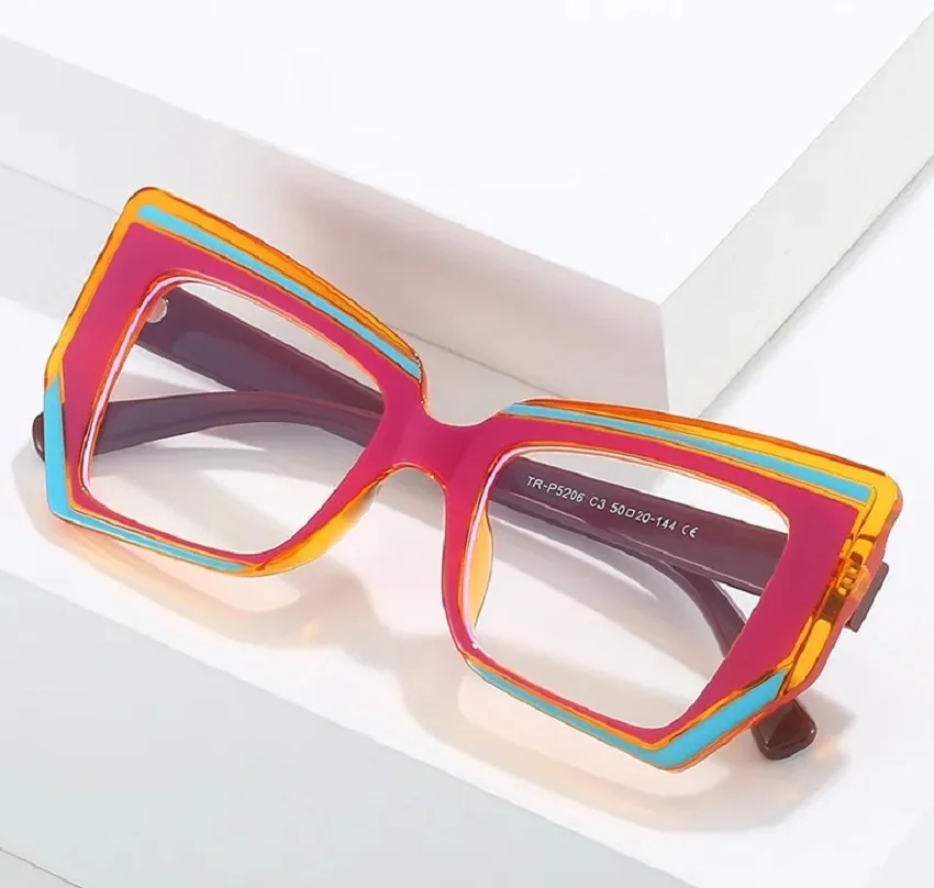 Occhiali da lettura con cuciture a colori bicolore di design di lusso da donna occhiali Anti luce blu che bloccano gli occhi di gatto montatura a farfalla ottica