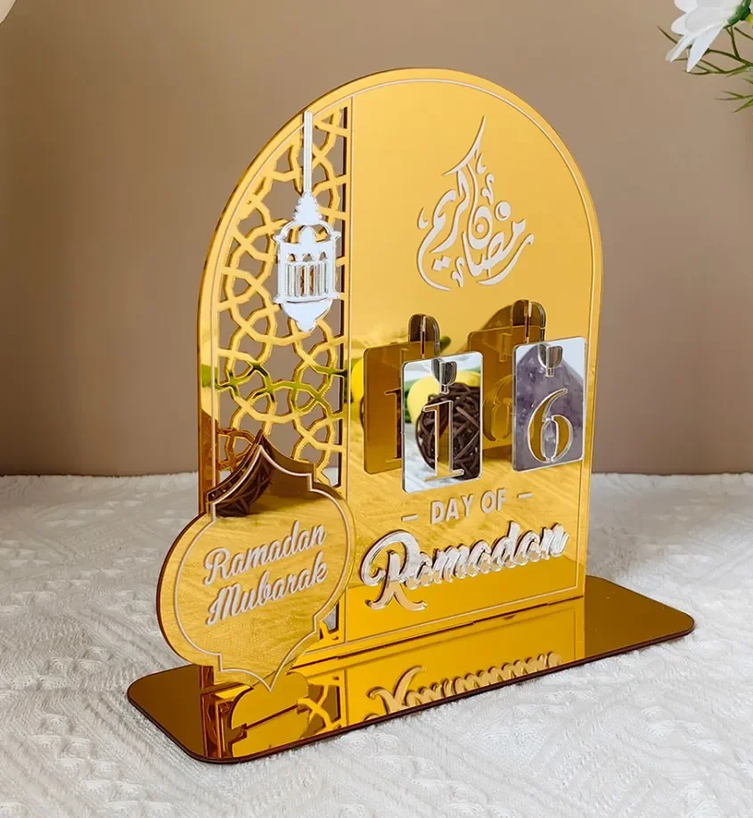 3D Acrylic Mirror Countdown Calendar Tabletop Decor Modern Home Ornament Gold Calendar Gold Mirror Table Ornament