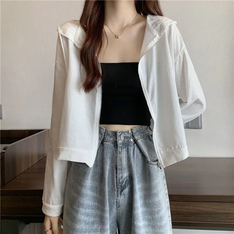 Japanese women's spring and summer thin jacket lazy style hooded sun protection cardigan loose chic niche top ins trendy