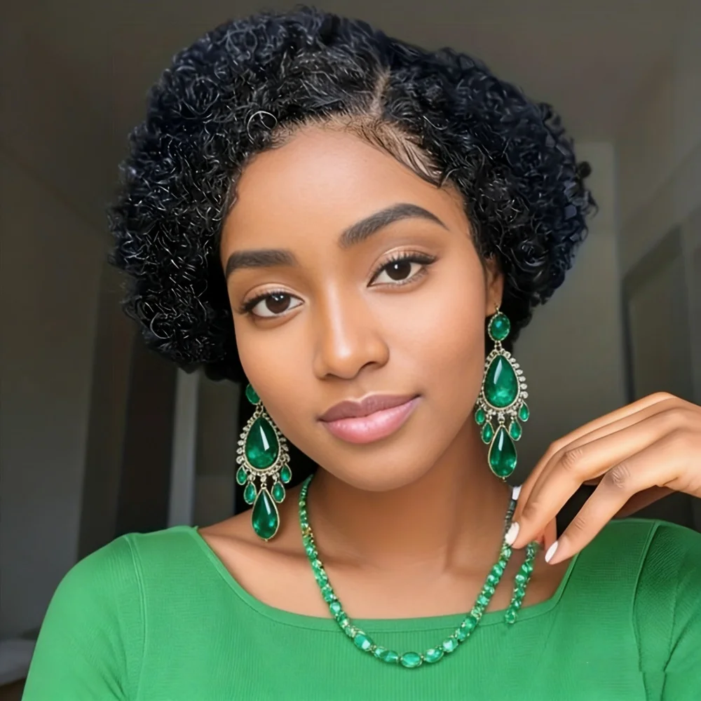 

Short Pixie Cut Wig Curly Human Hair Wigs For Women 13x4x1 T part lace Transparent Deep Wave Lace Wig Preplucked