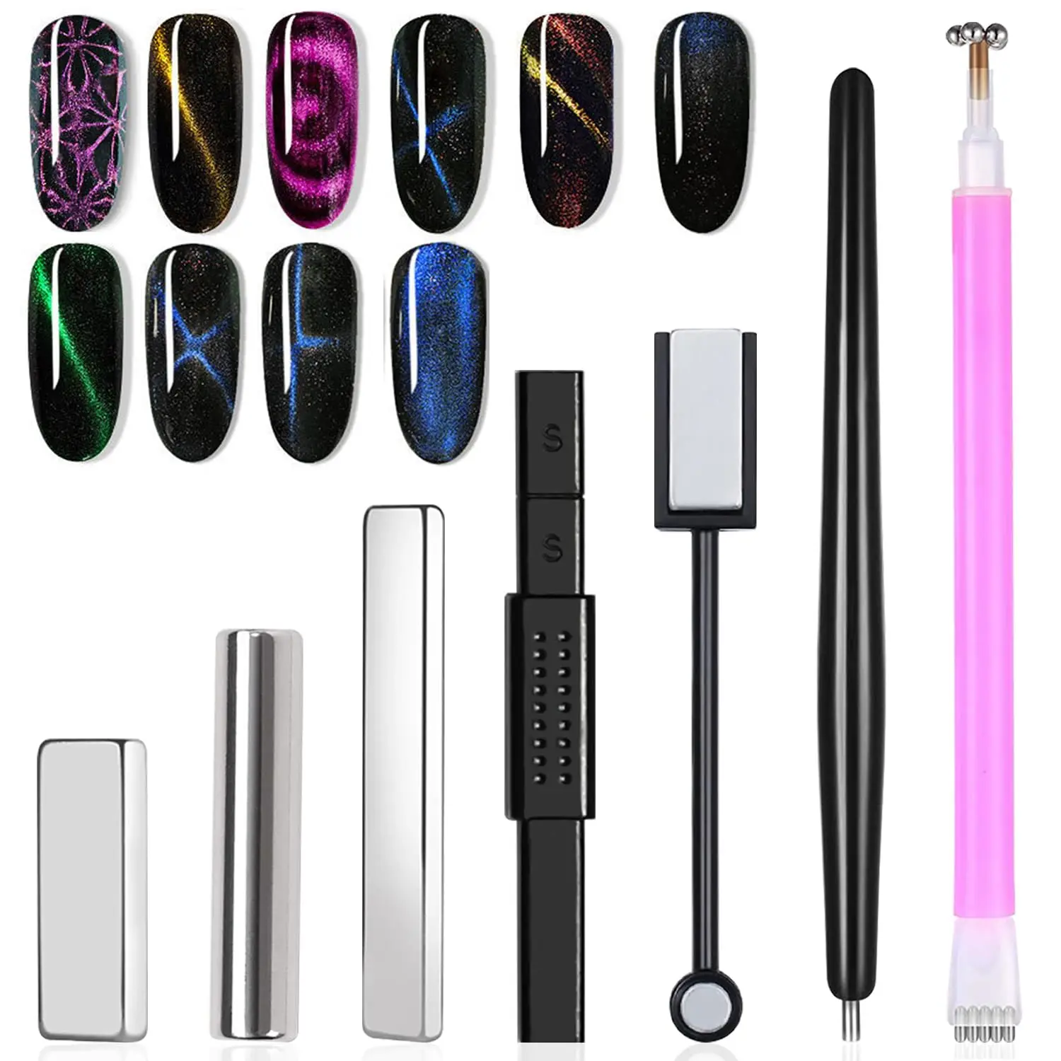 

YIKOOLIN 7pcs Cat Eye Nail Magnet Wand Nail Polish Magic Stronger Magnets for Nails Double-Head Nail Pens Nail Art Tools