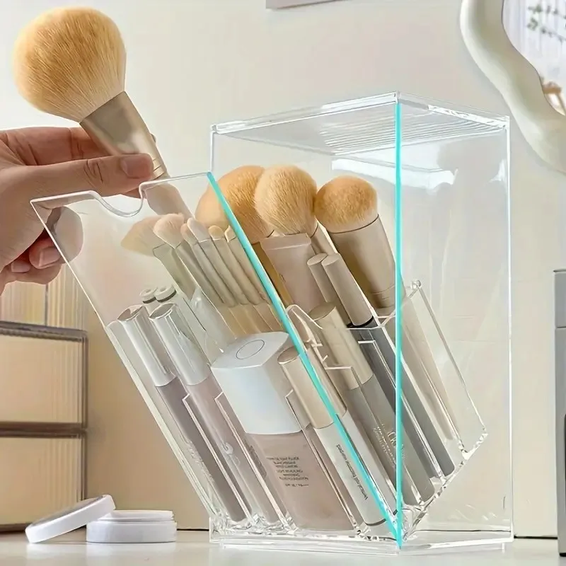 

1pc Sleek Acrylic Makeup Brush Holder - Adjustable, Transparent Cosmetic Organizer for Desk or Vanity,, No-Install Design, Ideal