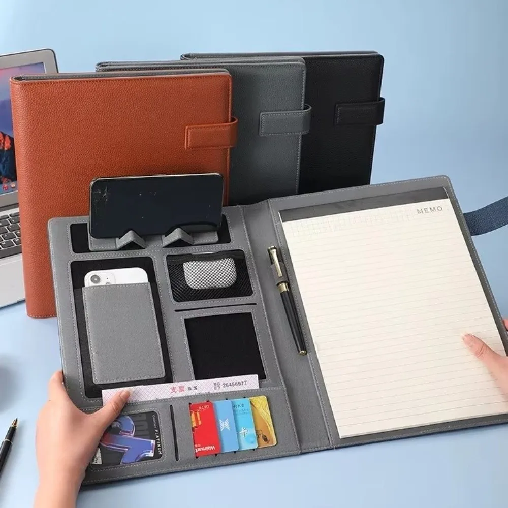 Nuevo Carpeta tipo cartera A4 de cuero PU, carpetas de archivos de contrato portátiles, carpeta de documentos multifuncional,