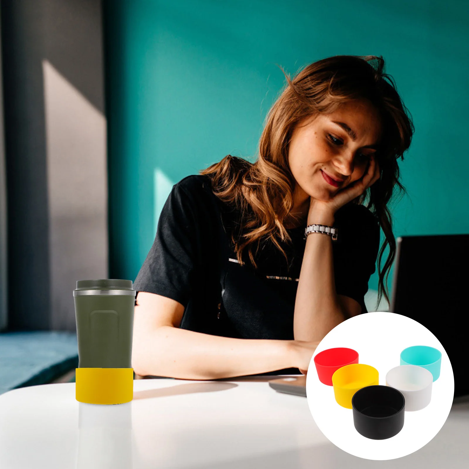 

5Pcs Silicone Sleeve Bottle Boot Non-Skid Water Bottle Cover Heat Insulated Glass Cup Bottom Protector Multipurpose