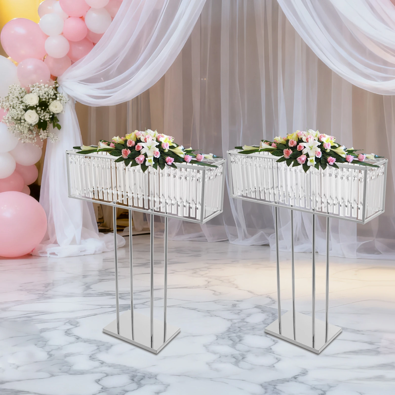 2Packs Square Crystal Flower Stands, Crystal Flowers Display Rack Silver 70*90cm Decoration Freestanding/Tabletop for Wedding view 5