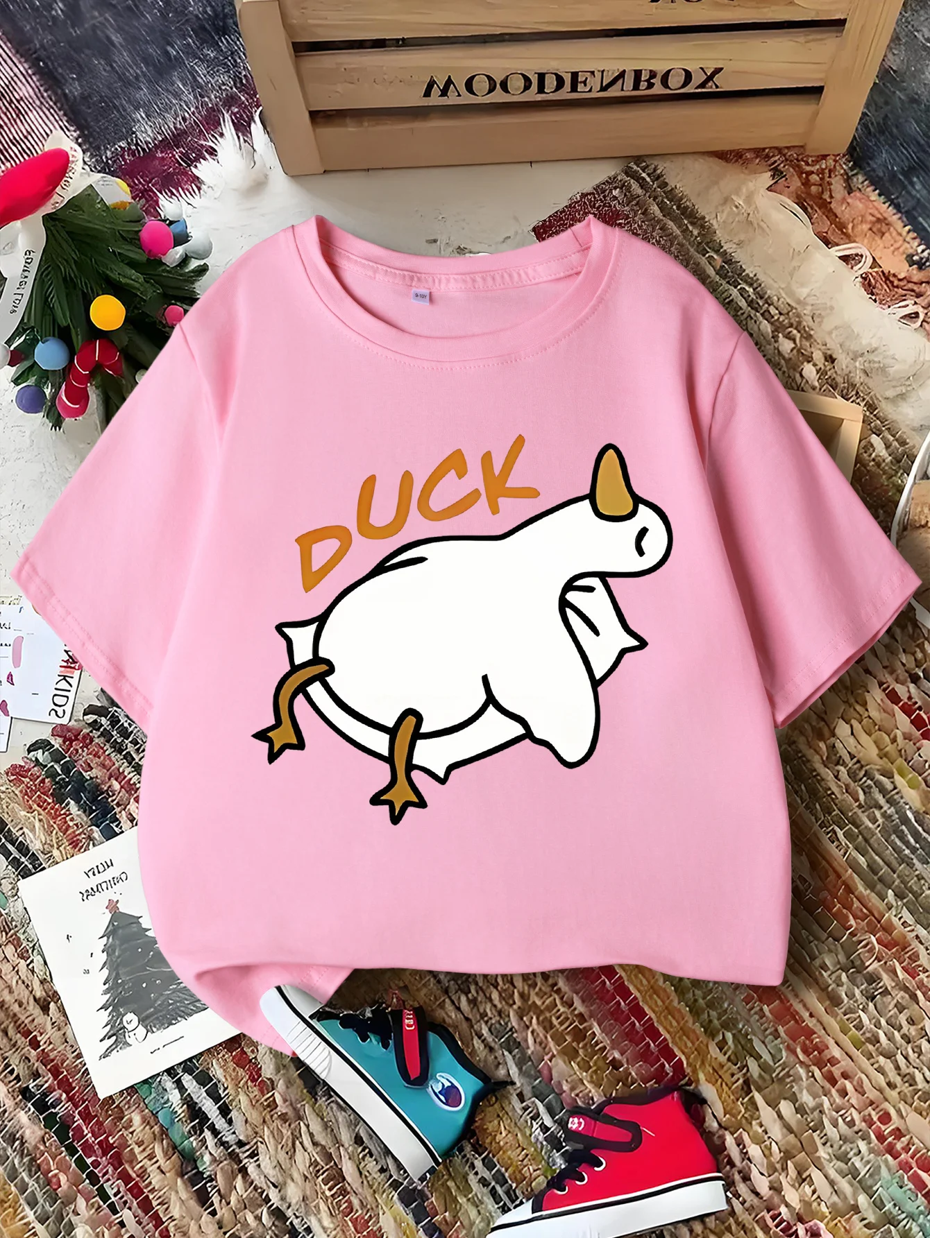 Cute Lying White Duck Duck Text Print Graphic Kids Tee Boys Girls Family Matching Cotton Crew Neck Short Sleeve Soft Summer Tee