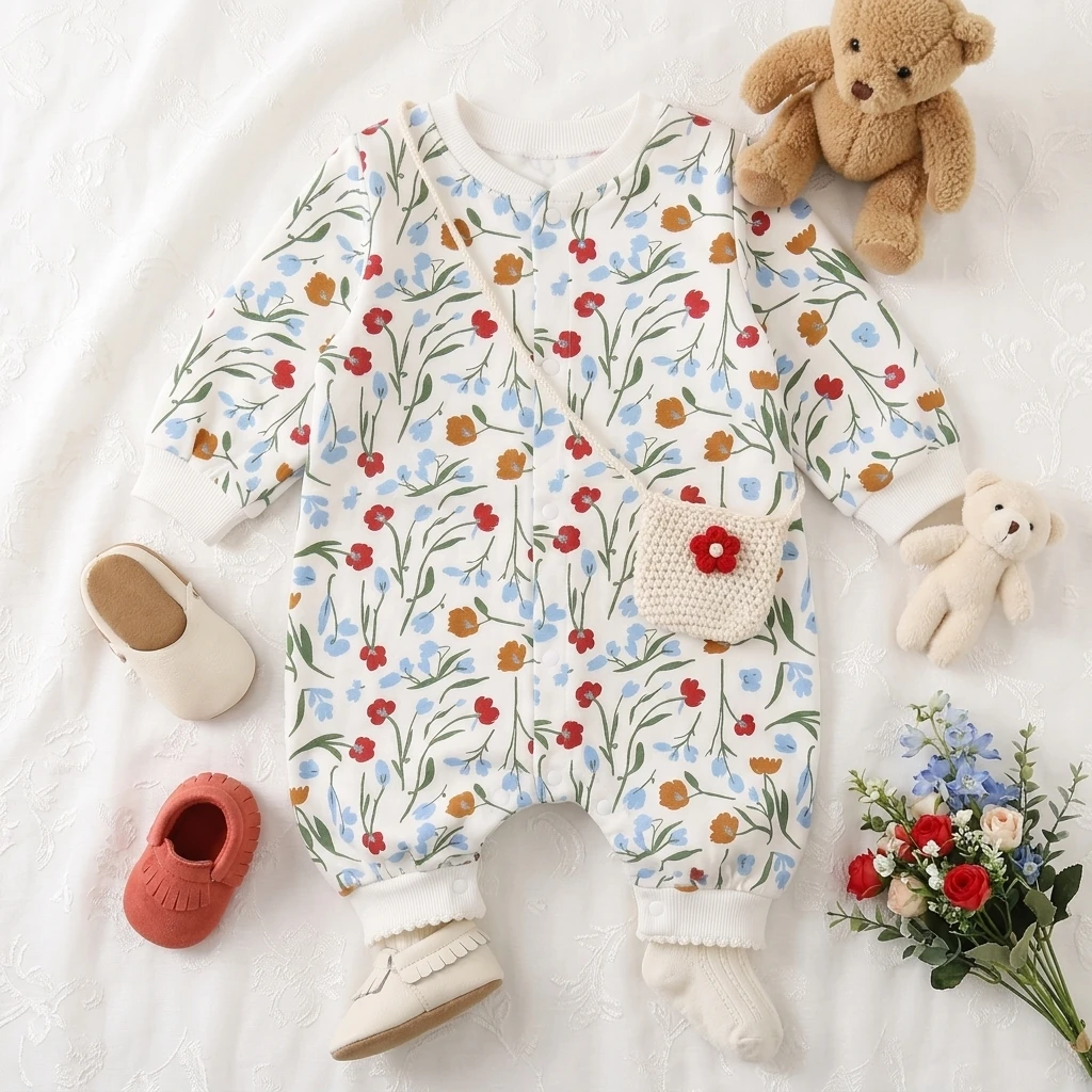 Niedliche Blumen-Overalls für Kleinkinder Frühlingskleidung Herbst Baby Mädchen Strampler Langarm – Detail 1