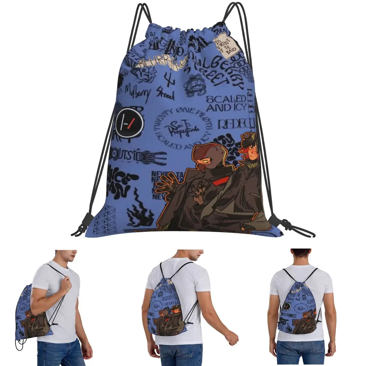 Twenty One Pilots Backpacks Casual Drawstring Bundle Pocket Sports Bag Book Bags for Man Woman Students
