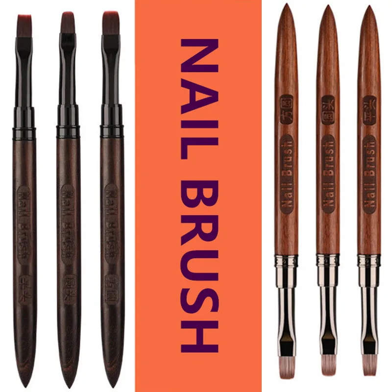 6가지 스타일의 샌달우드 핸들 네일 드로잉 브러쉬, 매니큐어 페인팅 그라데이션 UV 젤 연장 빌더 드로잉 펜