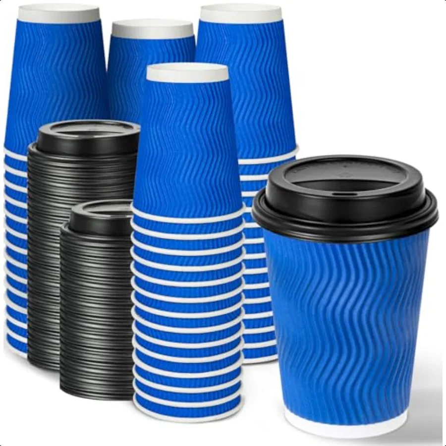 

60 Pack 12 oz Coffee Cups with Lids Double Wall Insulated Ripple Paper Cups Leak Proof To Go Coffee Cups for Hot Beverages