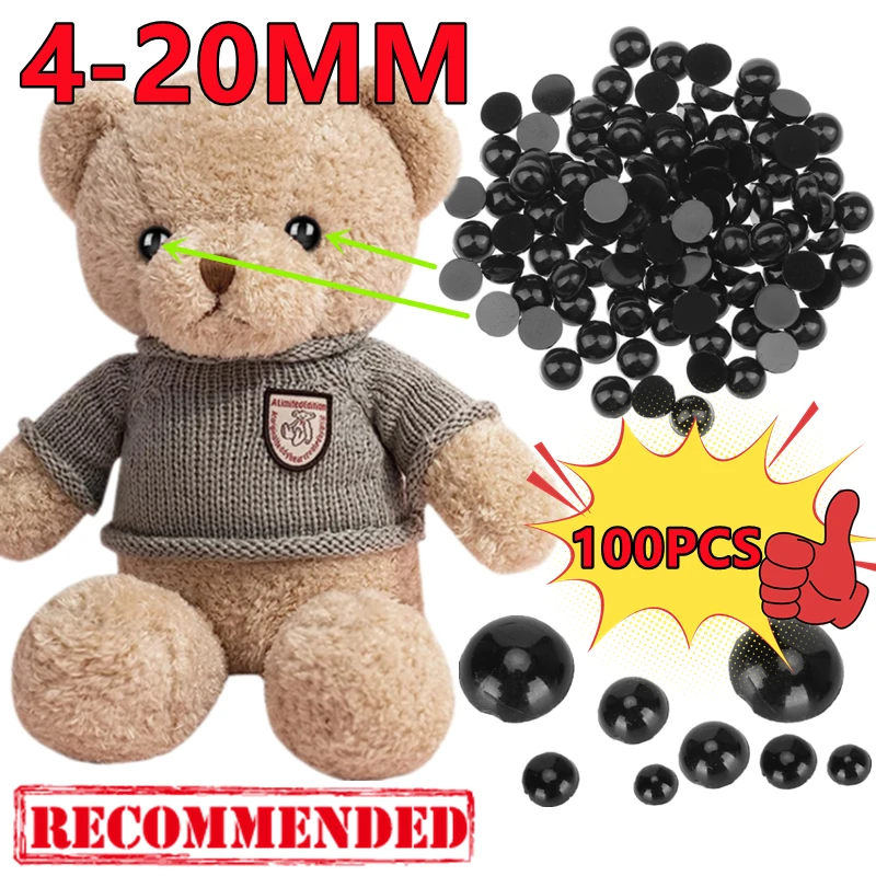 New 100PCS 4-20mm Black Plastic Safety Eyes For Bear Doll Animals Puppets Making DIY Crafts Children Kids Toys Eyes Accessories