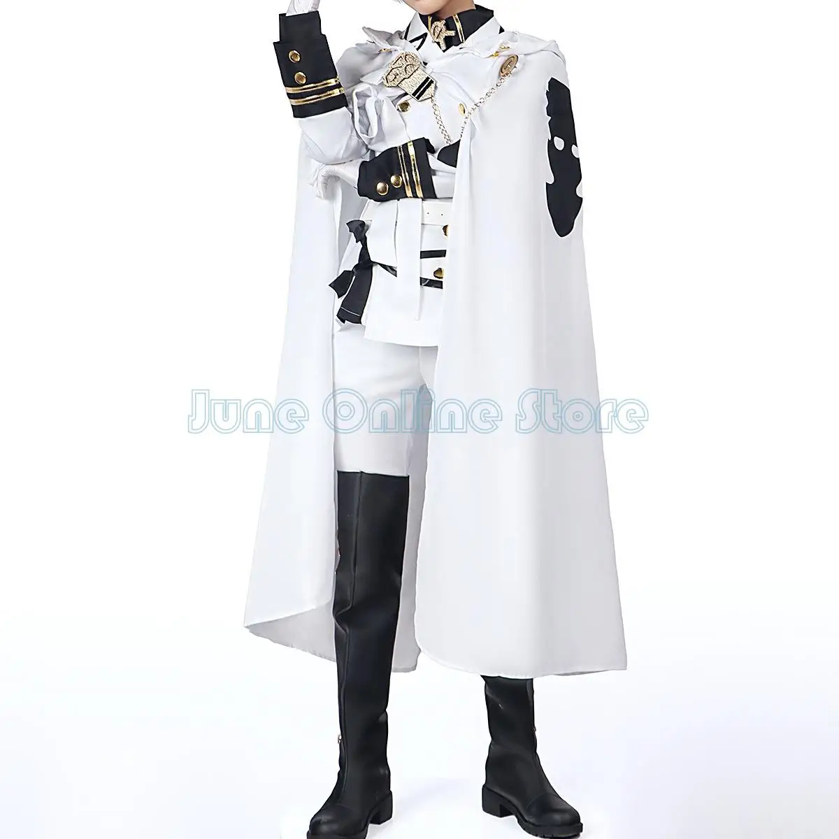 Mikaela Hyakuya Cosplay Anime Serafino della Fine Costume Cosplay Halloween Mantello Bianco Trench Pantaloni Guanti Parrucca Uniforme Gioco