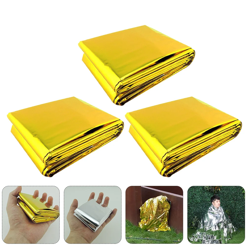 

3 Pcs Aluminum Foil Emergency Blanket Double-sided Outdoor Supplies Survival Space Blankets Thermal Warm Safety