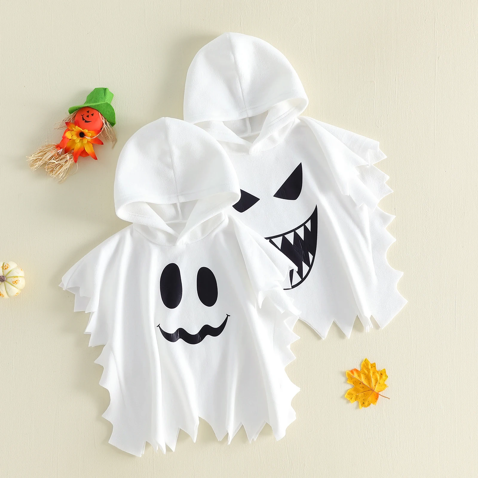 2-6Years Halloween Kids Ghost Cape Adorable Ghost Print Hooded Cloak for Cosplay Party Wear,for Toddler Infant