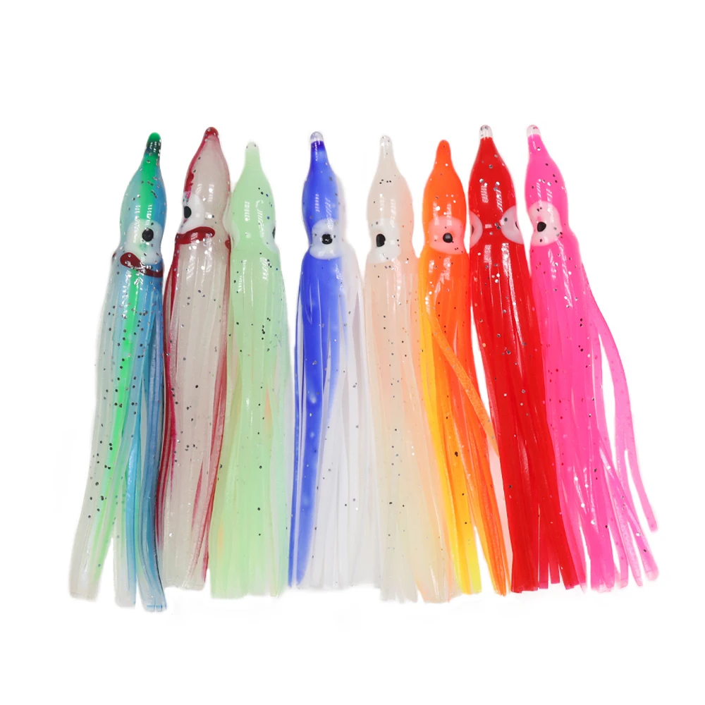 10PCS 9CM/12CM Soft Squid Skirts Luminous Plastic Octopus Bait Fishing Artificial Lure Mix Color Lumo Green Blue Orange