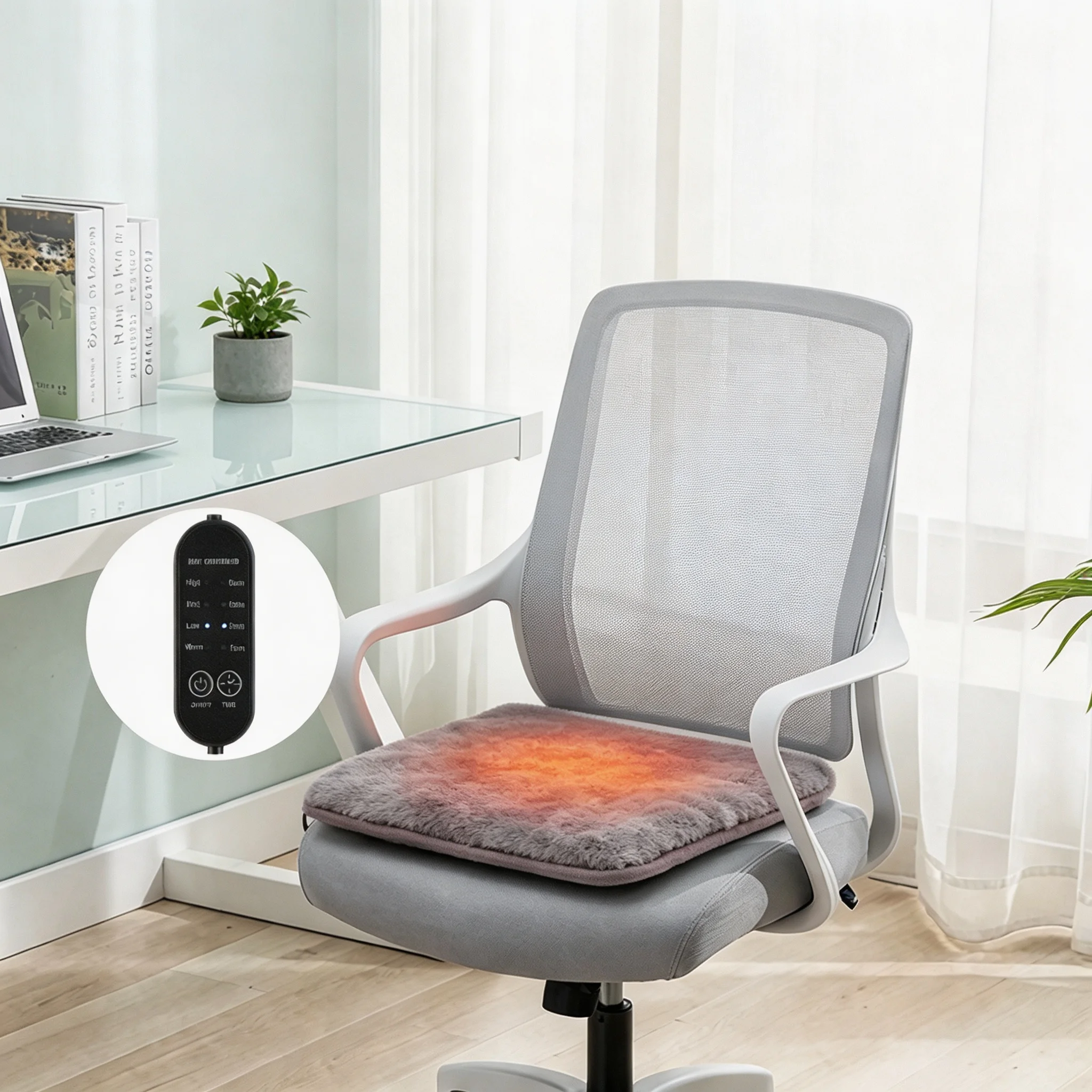 Heated Seat Cushion, USB Warming Chair Pad with 4 Heat Levels & 4 Timers, Soft Plush Seat Warmer for Home Office, Winter Gift