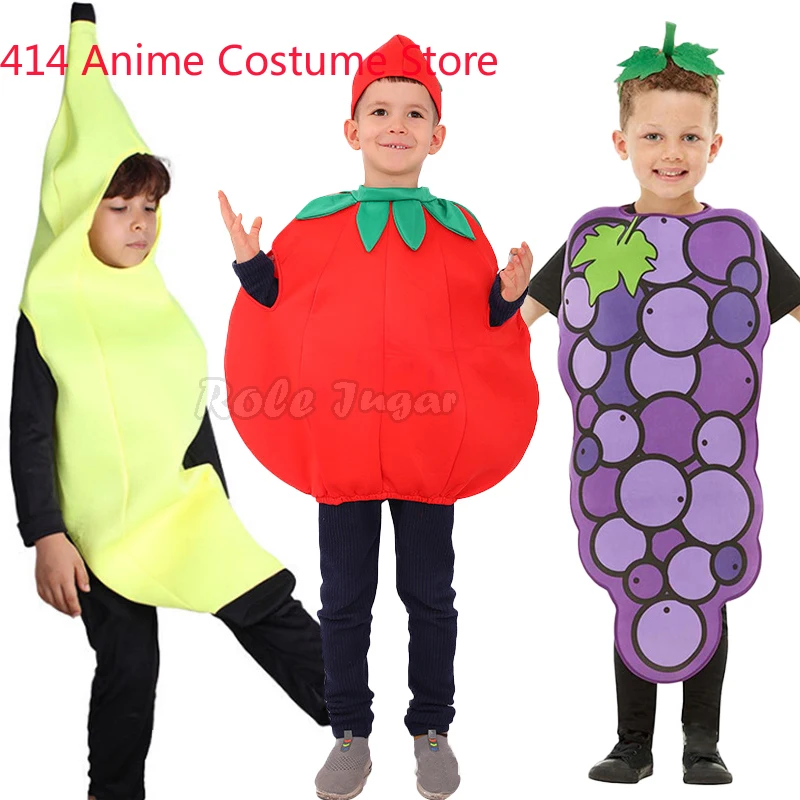 Boys Girls Fruit Vegetables Tomato Lemon Pineapple Apple Costume Kids Clothing Halloween Cosplay Dance Performance Clothing