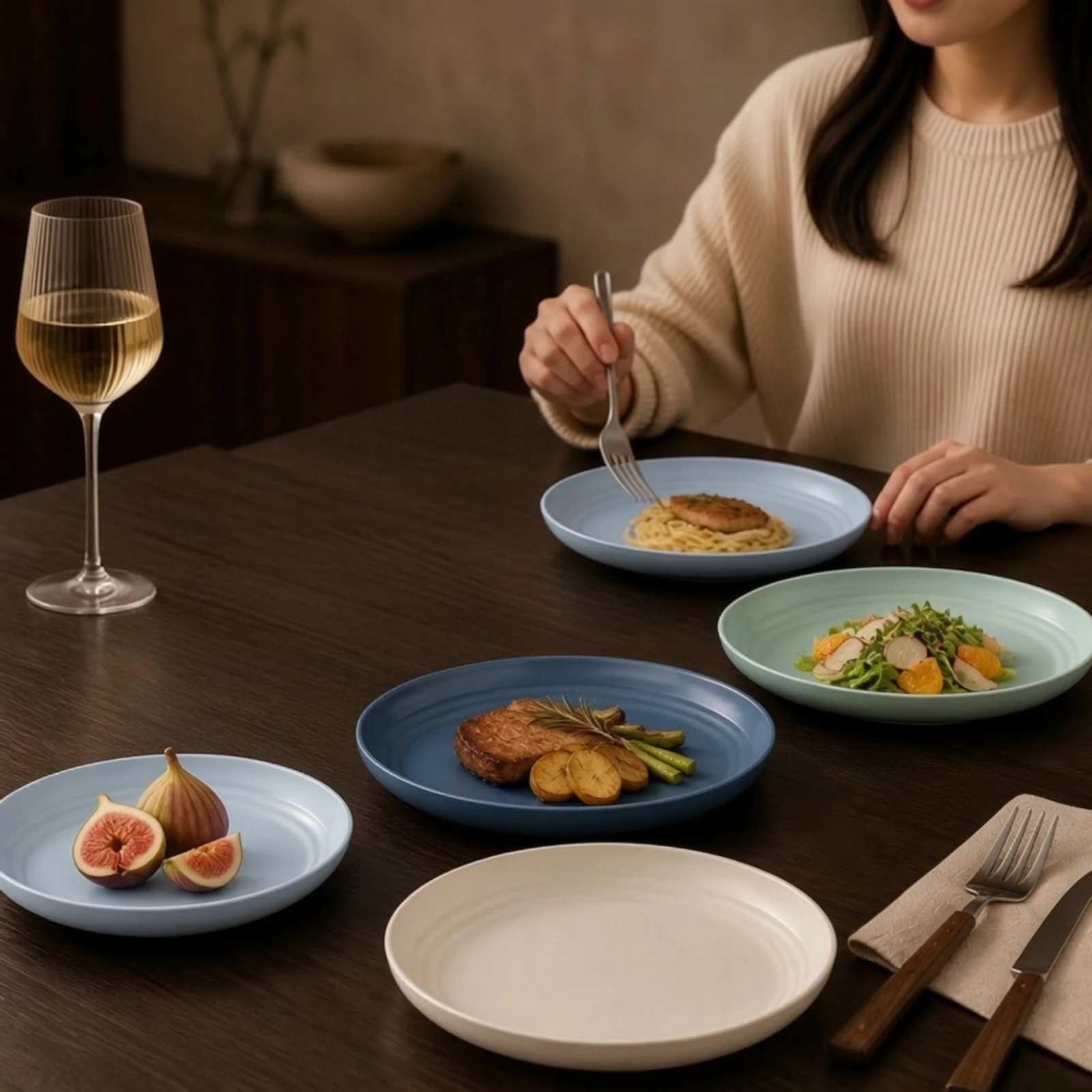 10 Pieces Round Plastic Plate Lightweight Stackable Plastic Plate Stackable Serving Plates Compact Dinnerware