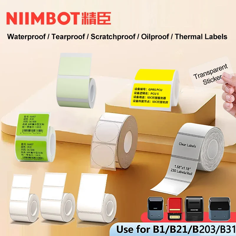 

NiiMbot B4/B31/B1/B203/B21/B2/B3S Label Stickers Waterproof Price Tag White Color Scratch-Resistant Thermal Paper