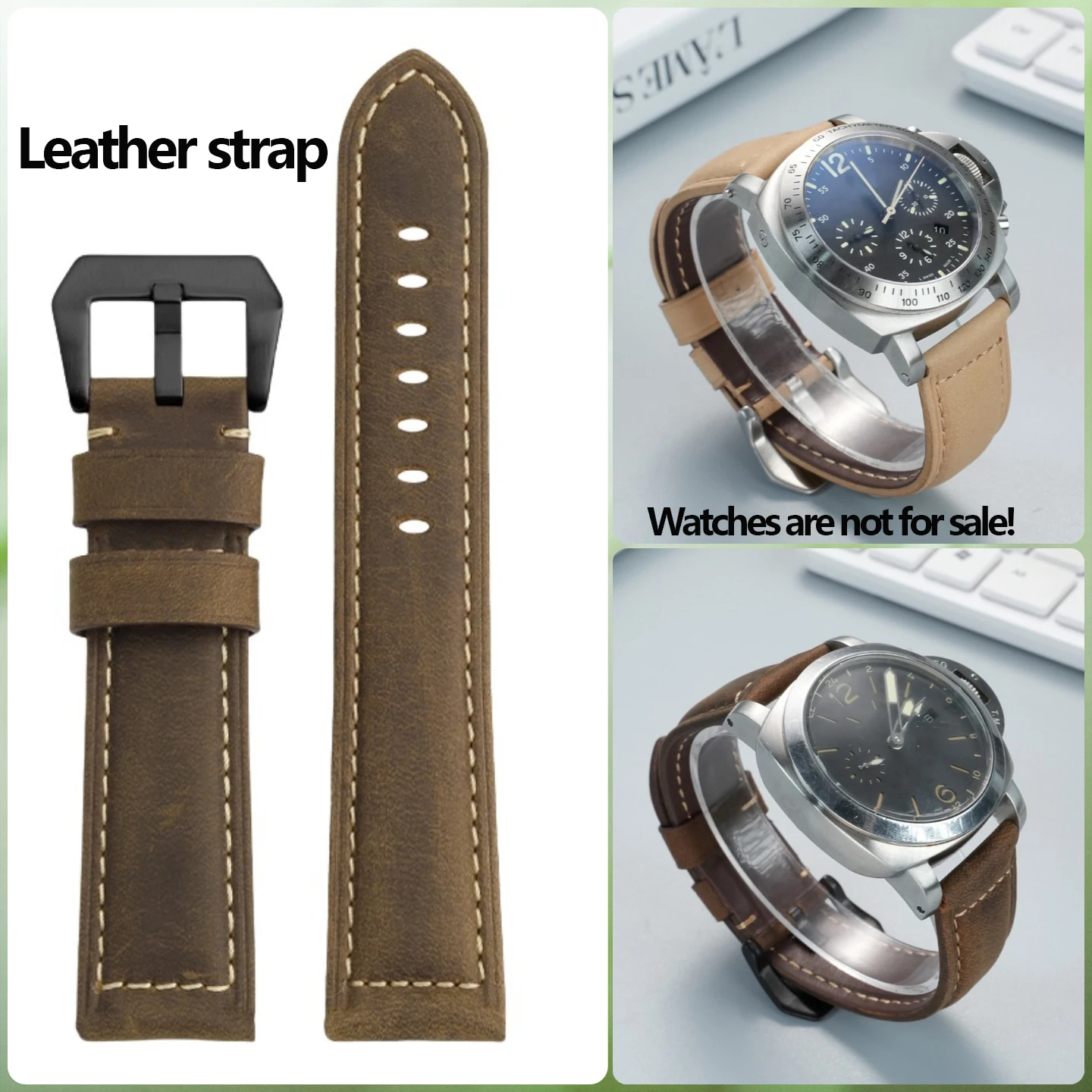 140 + 90 مللي متر تمديد طول حزام ساعة جلد لبانيراي ديزل سايكو 22 مللي متر 24 مللي متر سماكة حزام الرجال سوار من الجلد ماتي