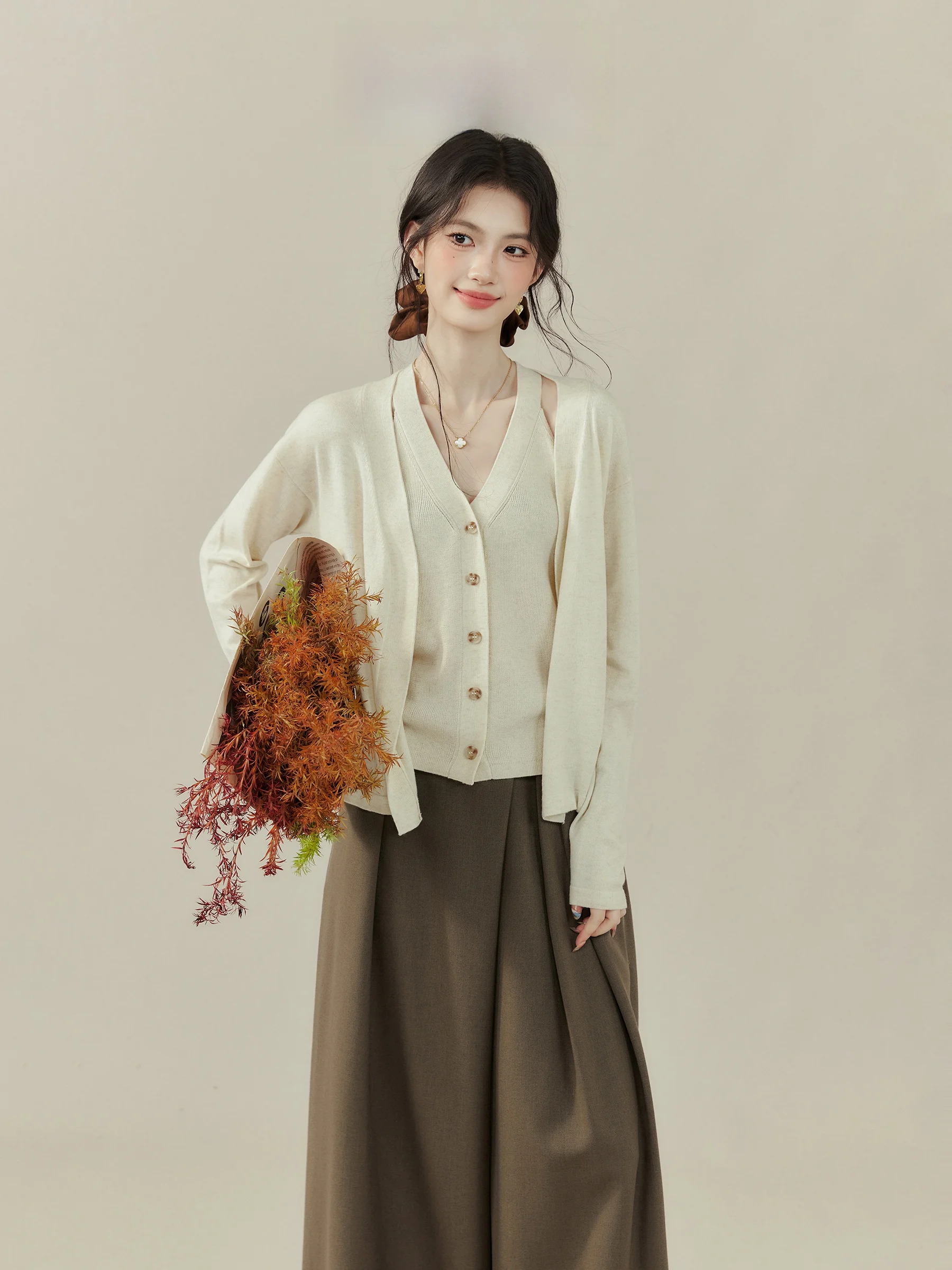 Lose Hohe Taille Breite Bein Casual Hosen frauen Herbst Kaffee Farbe Nicht Passenden Ele Gerade Rohr Hosen