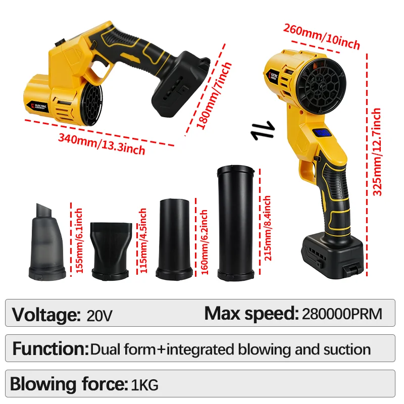 280000rpm Brushless Cordless Leaf Blower Turbo Jet Fan Blowing Fallen Leaves and Dust Power Tools for Dewalt 20v Battery Pin