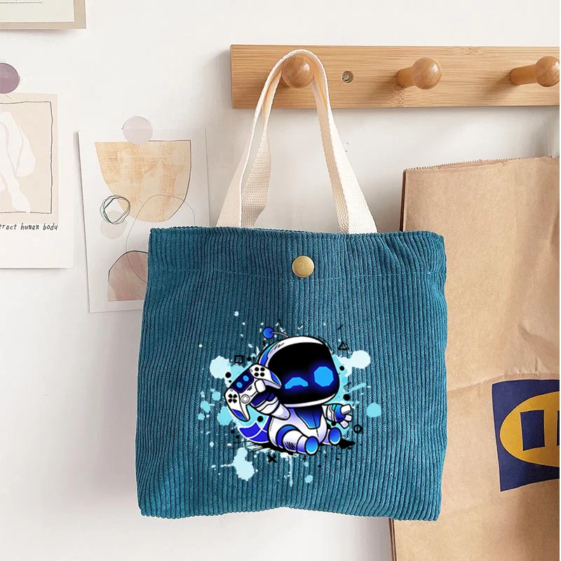 Game Astro Bot Fashion Shoulder Bag Large Capacity Corduroy Reusable Shopping Bags Women Tote Literary Leisure Handbag Kid Gift