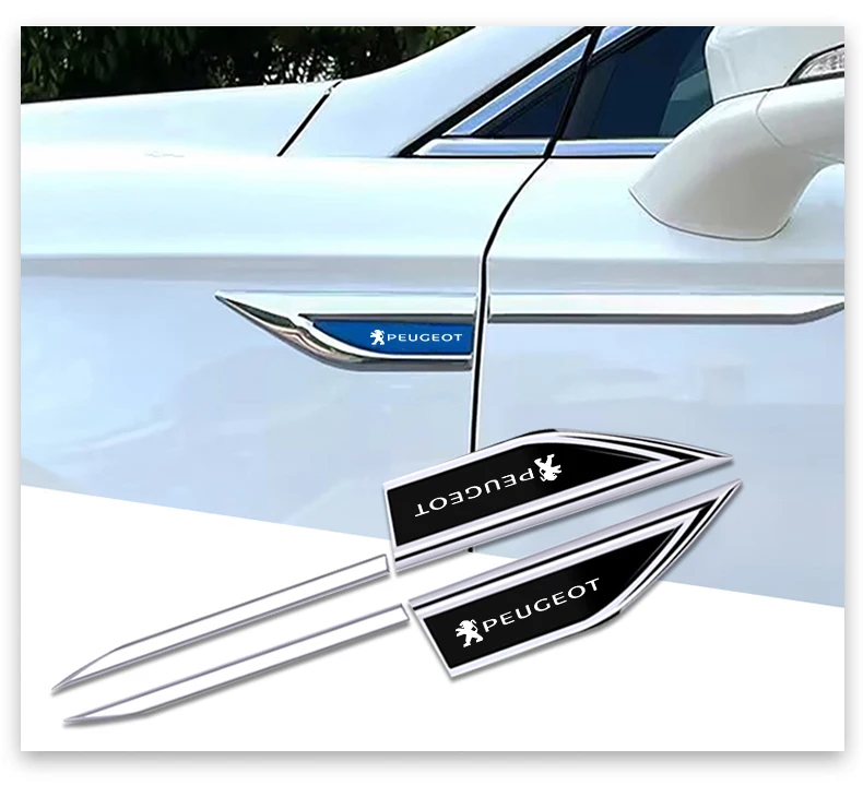 2PCS For Peugeot 208 3008 308 2008 207 107 508 607 106 Car Side Fender Knife Stickers Emblem Badge Decals Trim Styling