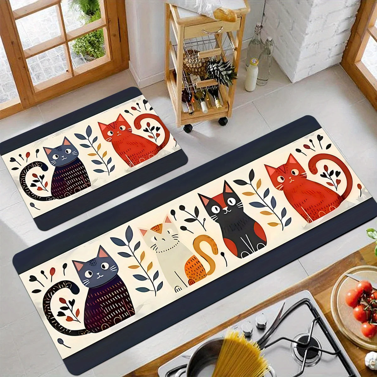 Cartoon Cute Kitten Carpet Long Carpet Runner Rug Kitchen Rug Soft Doormat Welcome Mat Living Room Carpet Rug