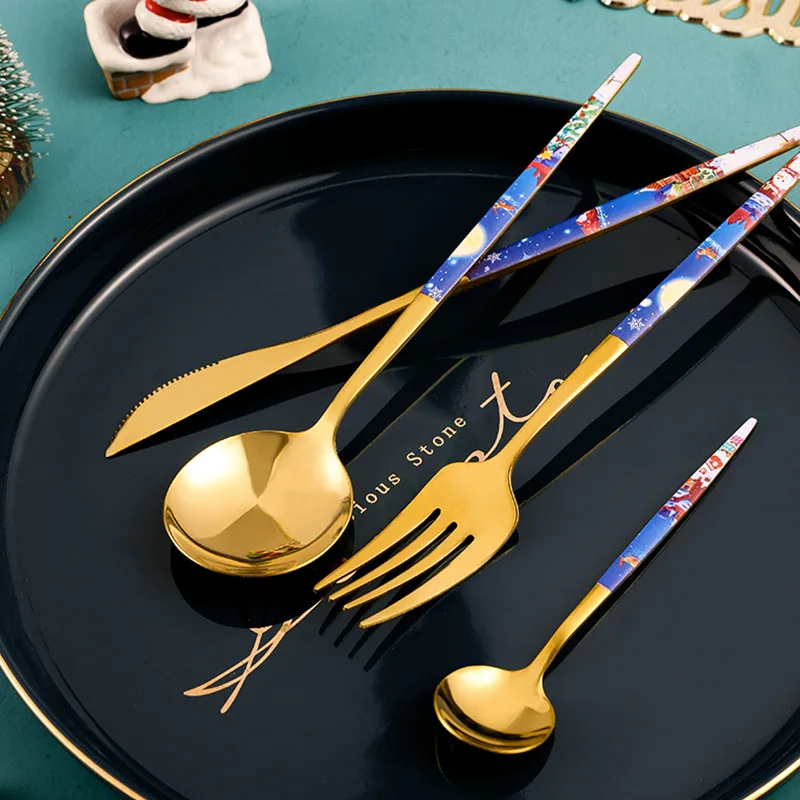 Mirror Golden Stainless Steel Cutlery Set Creative Christmas Personalized  Christmas Complete Dinner Dinnerware Set Cuisine