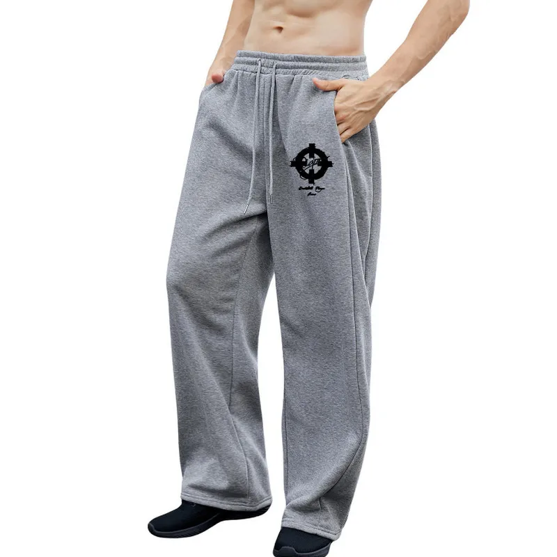 Men's High Quality Loose Oversized Straight Sweatpants, Pocket Drawstring Joggers, Casual Long Pants Streetwear Sports Trousers
