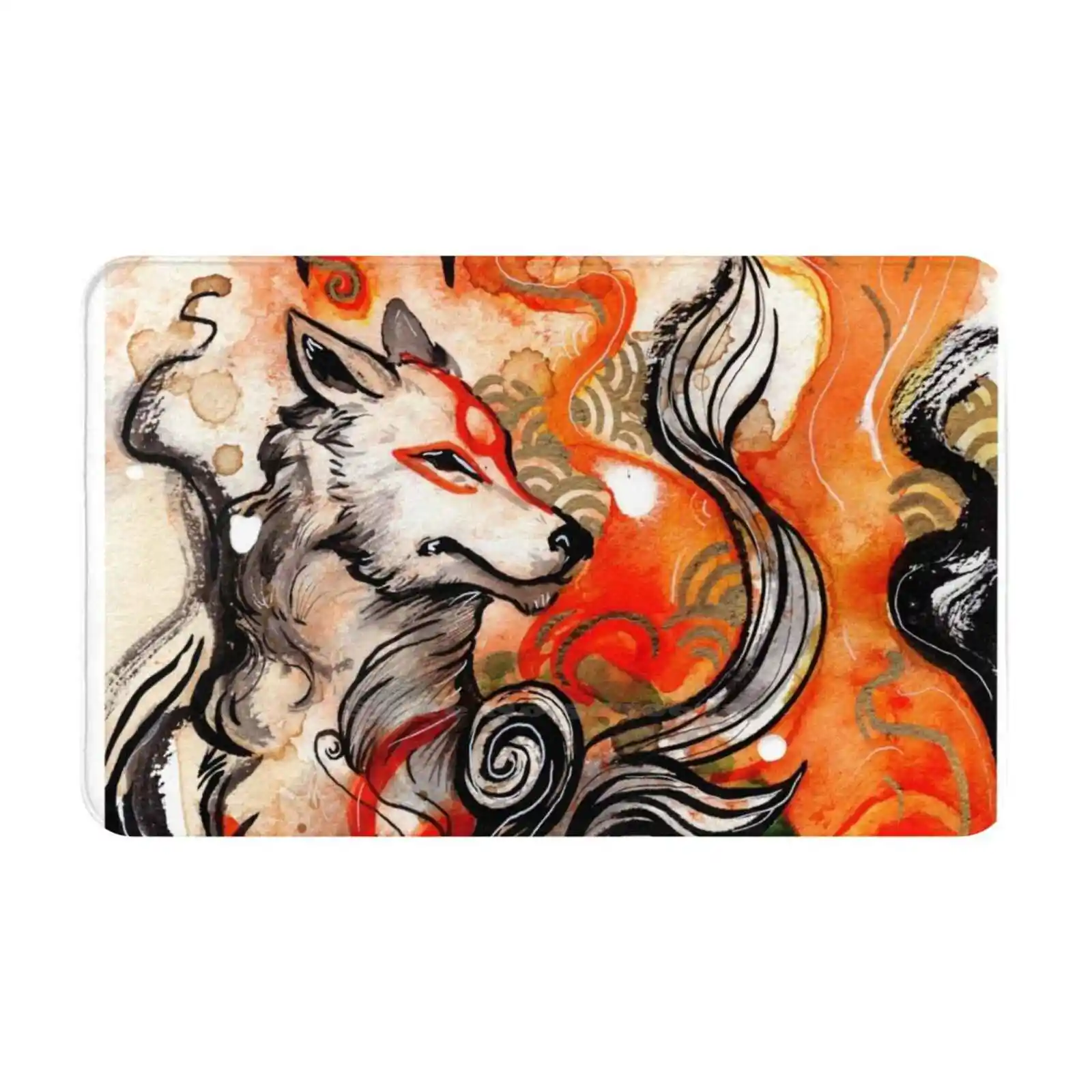 Okami Amaterasu Soft Cushion Car Home Carpet Door Mat Okami Amaterasu Fanart Wolf Wolves Animals Inks Coffee Japanese